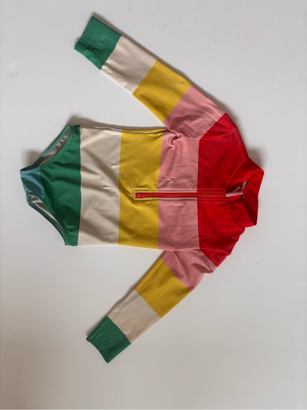 Boden Girls 3-4Y Rainbow Colorblock Long Sleeve Rash Guard Swimsuit